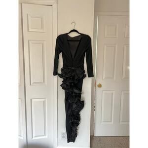1970s Vintage Jill Richards Low Back Black Bow Gown
